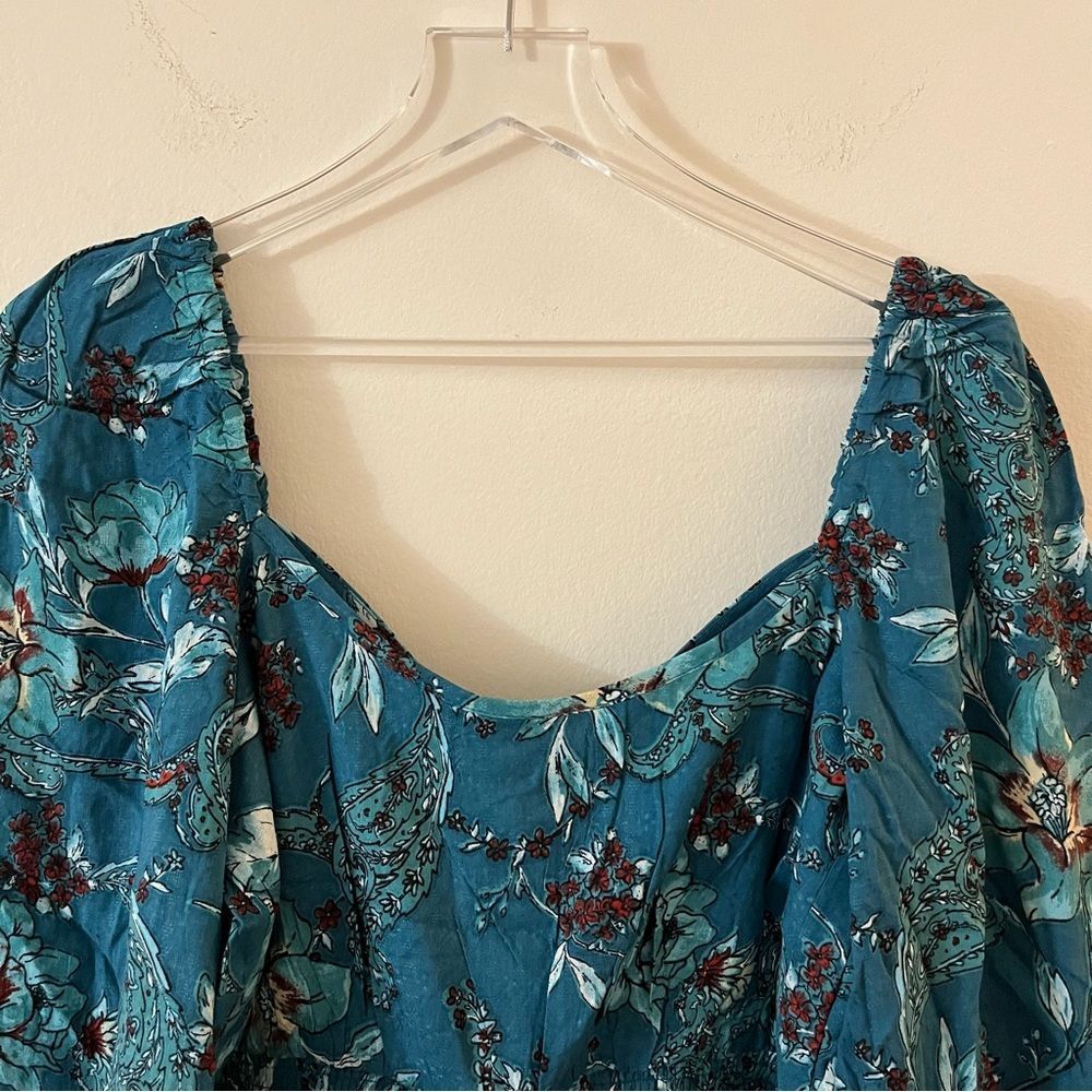 NWT B.O.G. Collective Sybille Teal Floral Crossover Crop Top Boho small - Picture 12 of 15